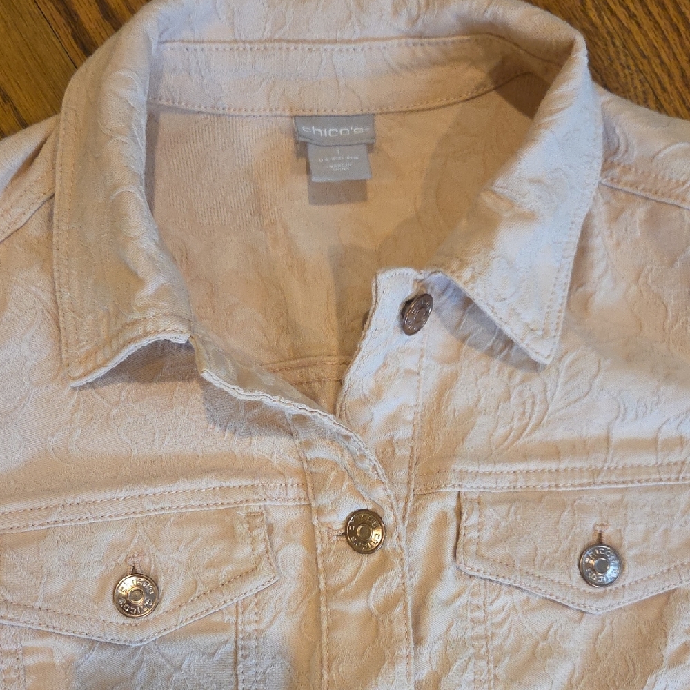Chico's Elongated Jacquard Textured Jean Jacket